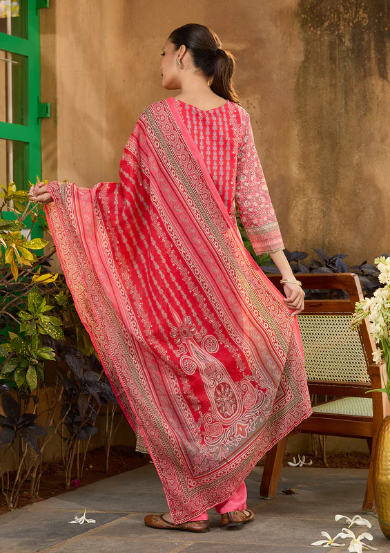 Gajari Pink Cutdana Chanderi Readymade Salwar Suit - Image 4