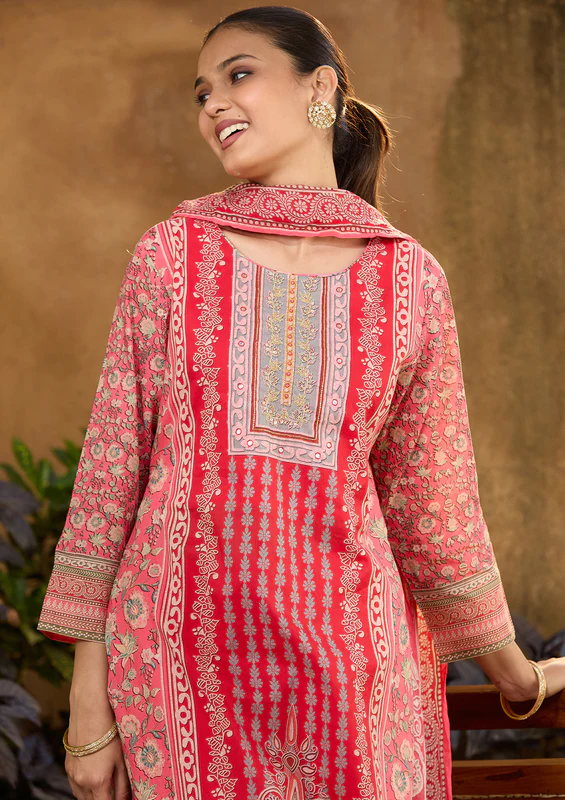 Gajari Pink Cutdana Chanderi Readymade Salwar Suit - Image 3