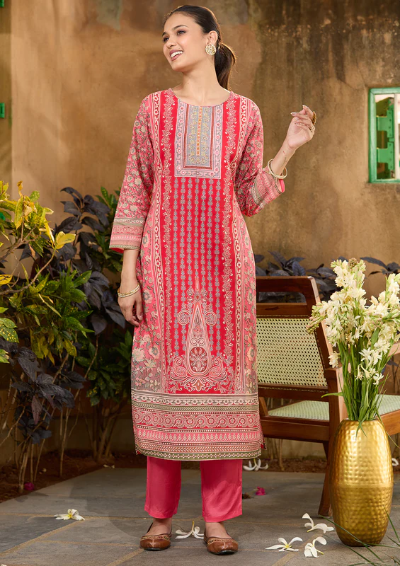 Gajari Pink Cutdana Chanderi Readymade Salwar Suit - Image 2