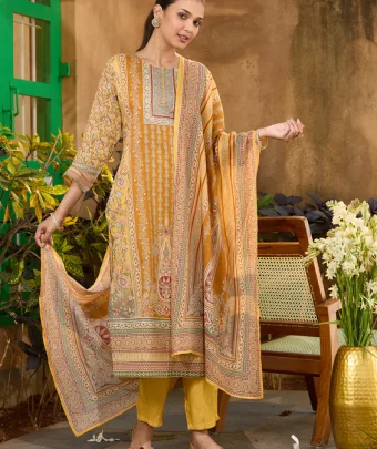 Mustard Yellow Cutdana Chanderi Readymade Salwar Suit
