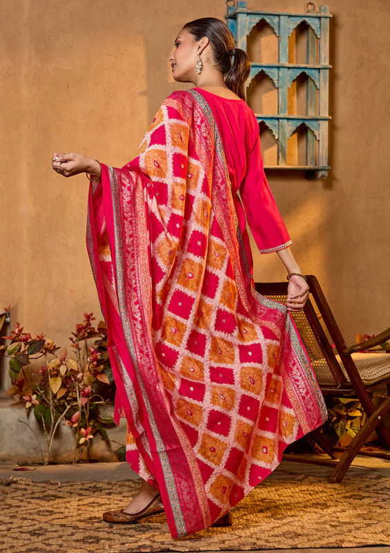 Rani Pink Zariwork Soft Raw Silk Readymade Salwar Suit - Image 5
