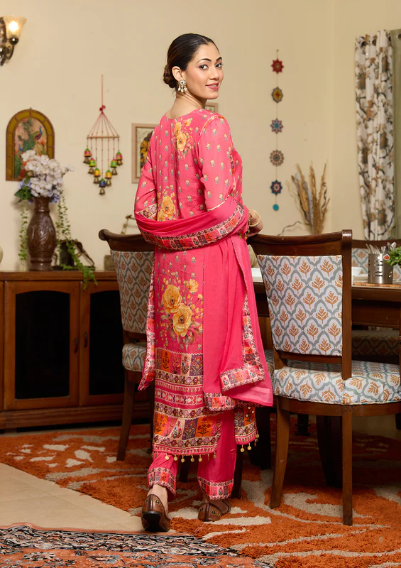 Rani Pink Mirrorwork Crepe Readymade Salwar Suit - Image 4