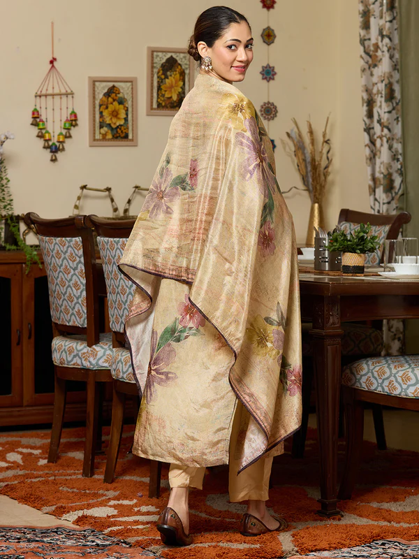 Beige Cutdana Tissue Readymade Salwar Suit - Image 4