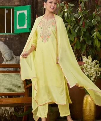 Yellow Cording Chanderi Readymade Salwar Suit