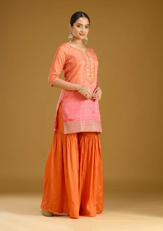 Orange Zariwork Soft Raw Silk Readymade Salwar Suit - Image 2