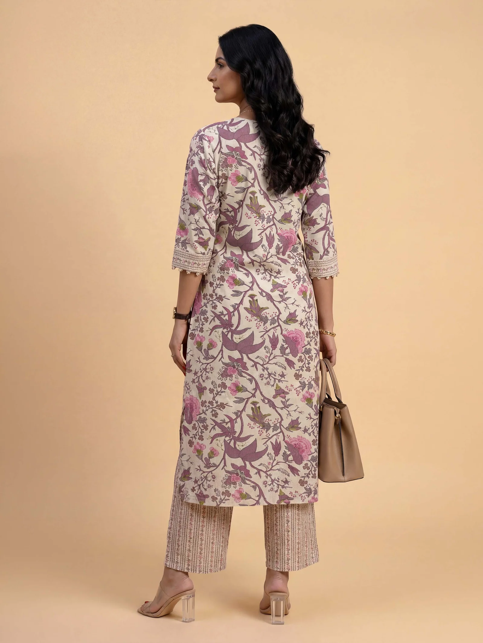 Ivory And Multi Colour Cotton Flax Printed Kurti Set - Image 3
