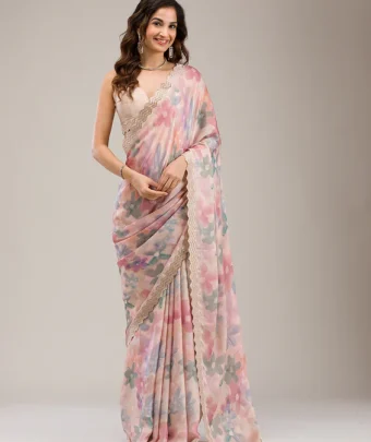 Beige Stonework Georgette Saree