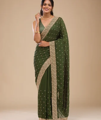 Bottle Green Zariwork Soft Silk Saree