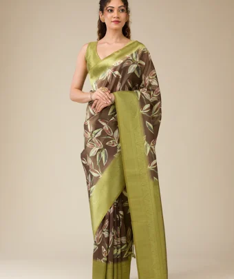 Brown Printed Art Silk Saree