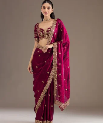Dark Maroon Zariwork Tissue Saree