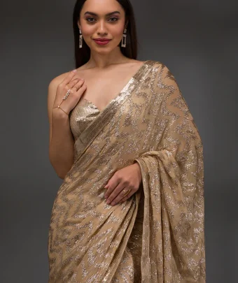 Gold Sequins Georgette Saree