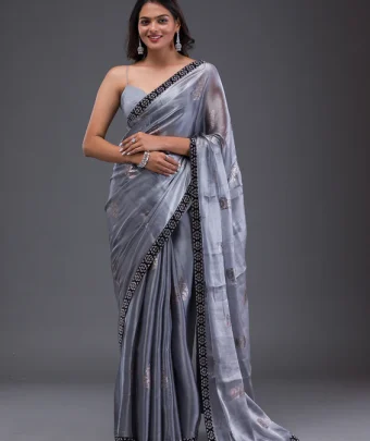 Grey Stonework Chiffon Saree