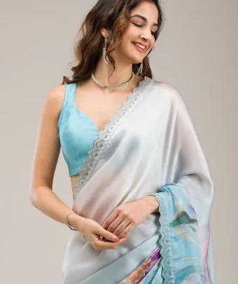 Sky Blue Stonework Satin Saree