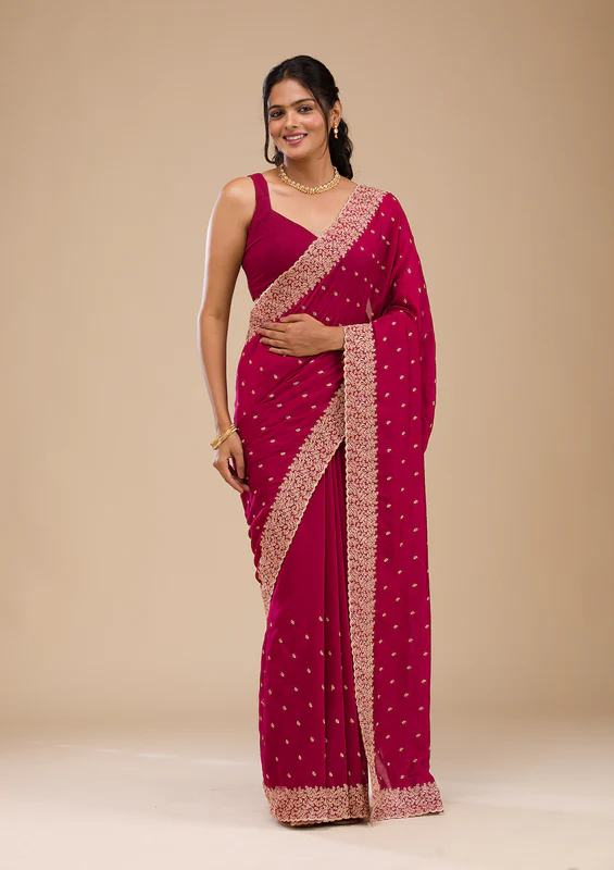 Rani Pink Zariwork Soft Silk Saree - Image 4