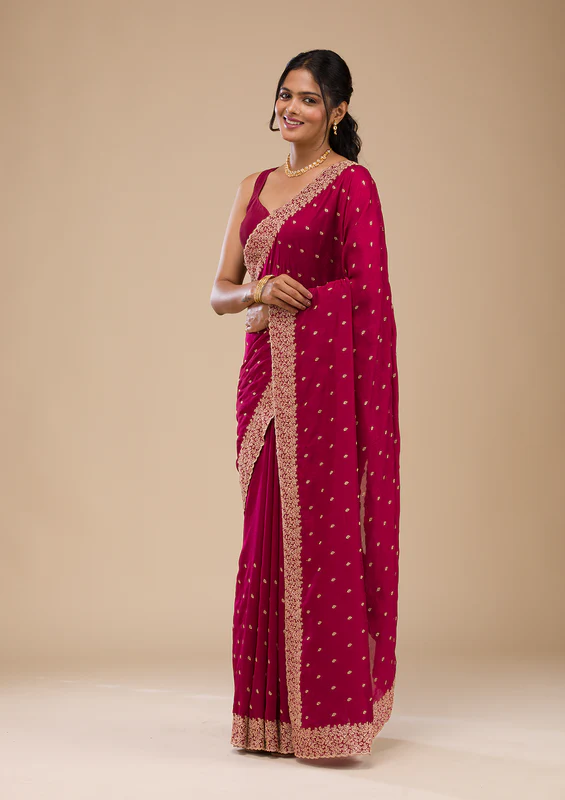Rani Pink Zariwork Soft Silk Saree - Image 3