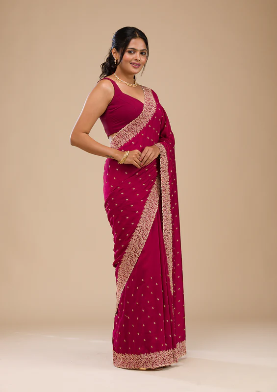 Rani Pink Zariwork Soft Silk Saree - Image 2