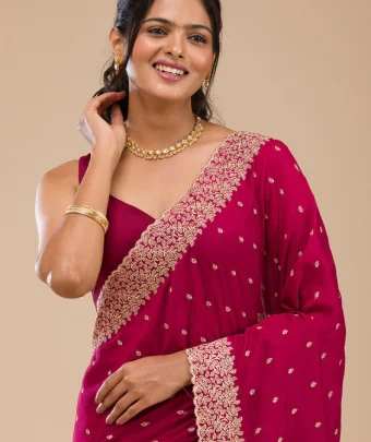 Rani Pink Zariwork Soft Silk Saree