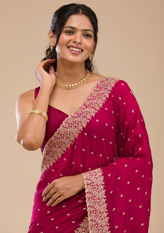 Rani Pink Zariwork Soft Silk Saree