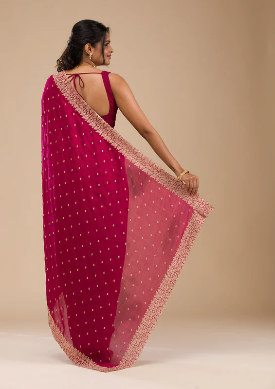 Rani Pink Zariwork Soft Silk Saree - Image 5