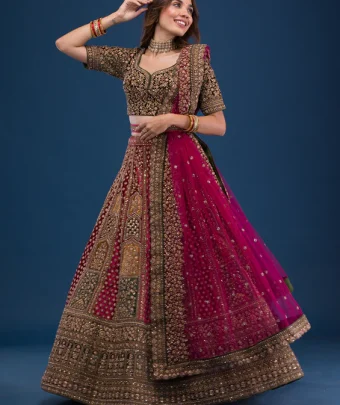 Maroon Zariwork Velvet Readymade Lehenga