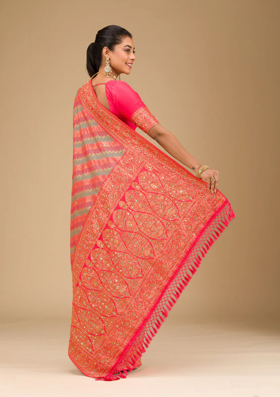 Mauve Cutdana Art Silk Saree - Image 5