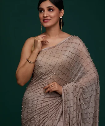 Mauve Semi Crepe Designer Saree