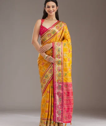 Mustard Printed Silk Saree