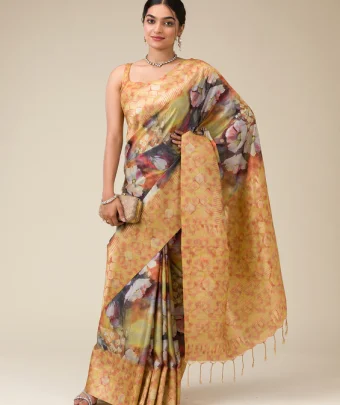 Mustard Printed Tissue Saree