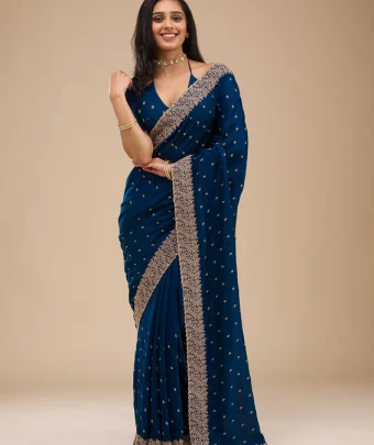 Navy Blue Stonework Georgette Saree