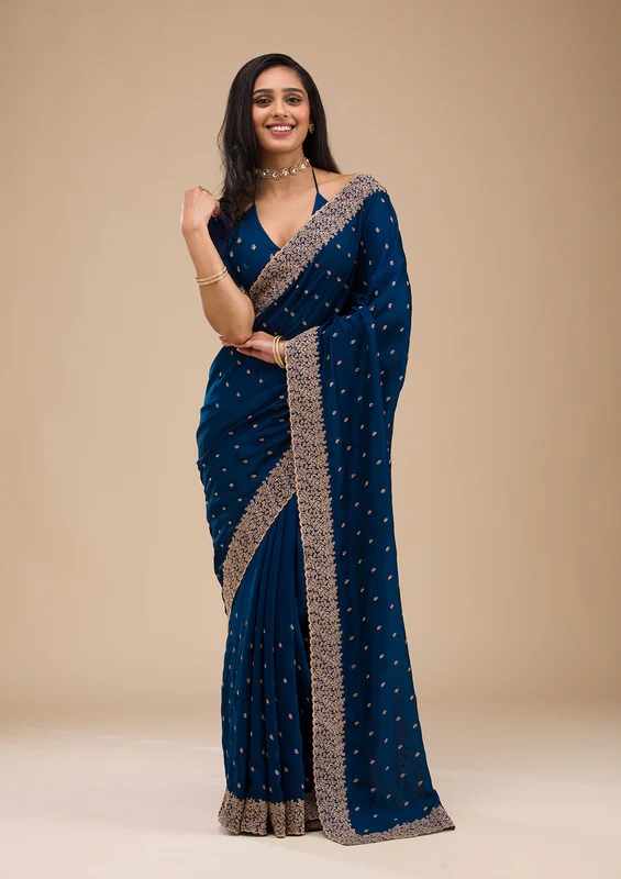 Navy Blue Stonework Georgette Saree