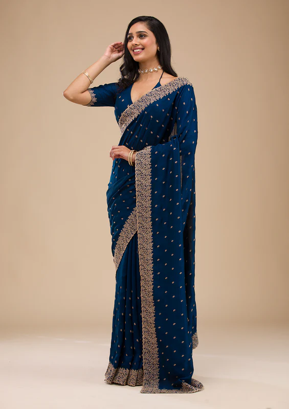 Navy Blue Stonework Georgette Saree - Image 3