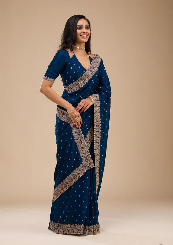 Navy Blue Stonework Georgette Saree - Image 2