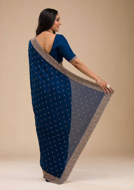 Navy Blue Stonework Georgette Saree - Image 4