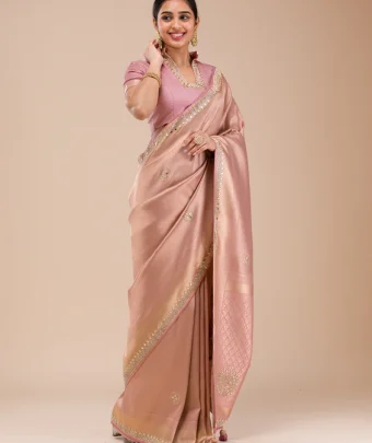 Onion Pink Mirrorwork Silk Saree