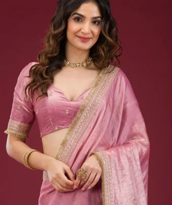 Onion Pink Cording Tissue Saree