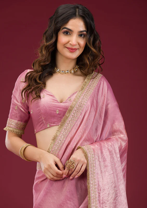 Onion Pink Cording Tissue Saree