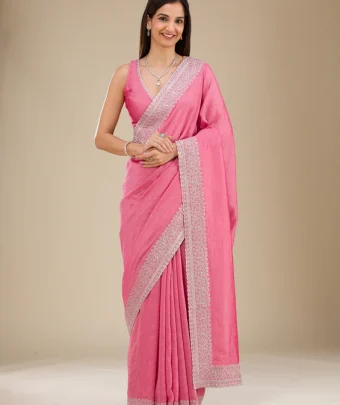 Onion Pink Zariwork Soft Silk Saree