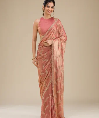 Peach Stonework Tissue Saree