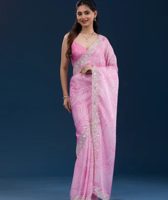 Pink Printed Georgette Saree