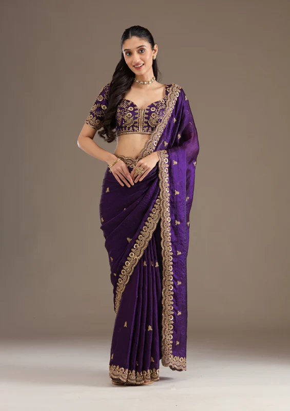 Purple Zariwork Tissue Saree - Image 4