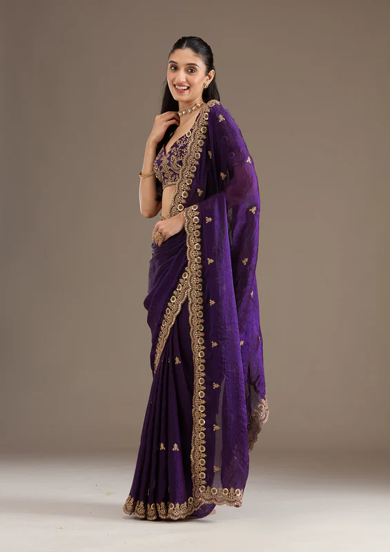 Purple Zariwork Tissue Saree - Image 2