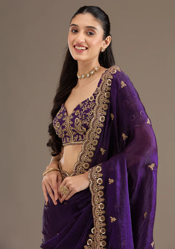 Purple Zariwork Tissue Saree - Image 5