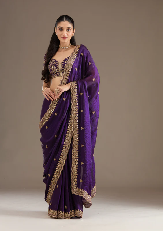 Purple Zariwork Tissue Saree