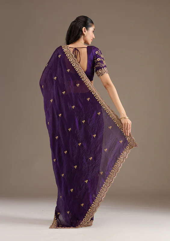 Purple Zariwork Tissue Saree - Image 3