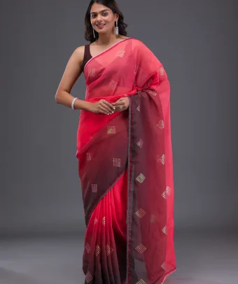 Red Swarovski Satin Saree
