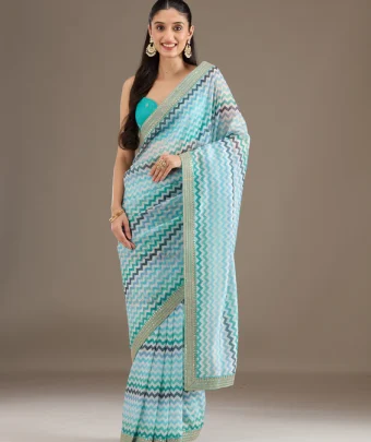Sky Blue Sequins Tissue Saree