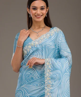 Sky Blue Zariwork Georgette Saree