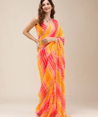 Yellow Stonework Georgette Saree